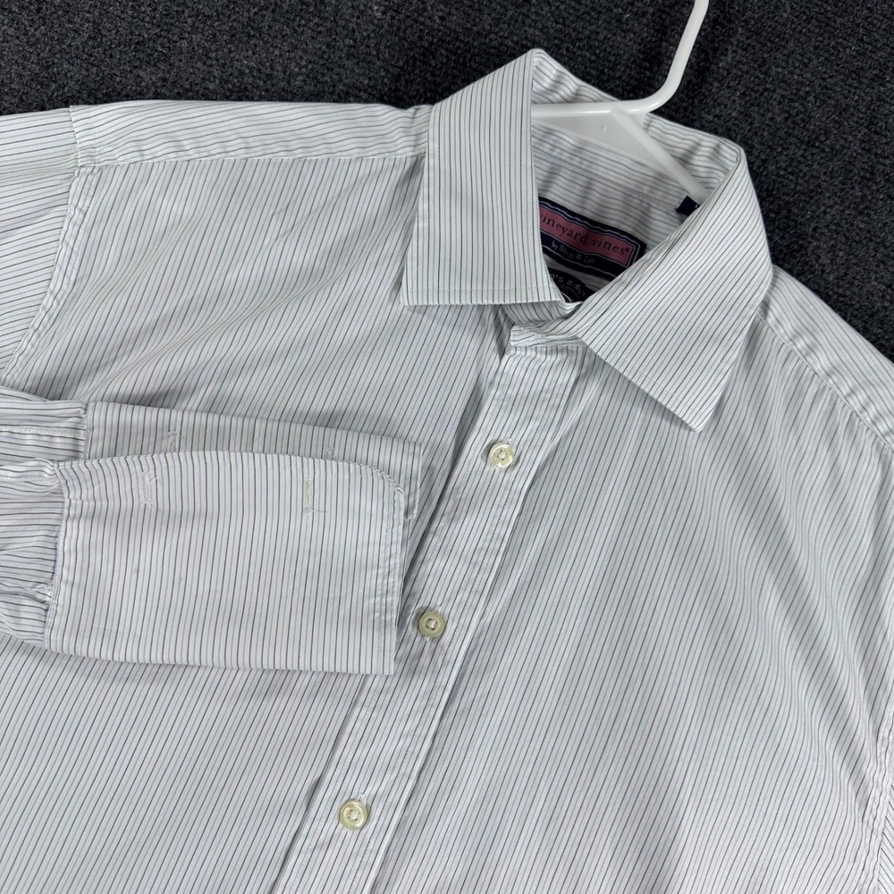 Vineyard Vines Dress Shirt Mens L Large White Blue‎ Striped French Cuff Cotton